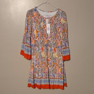 Emma & Michele‎ Dress Women M White Pink Shift Ruffled Floral Summer Lined Zip